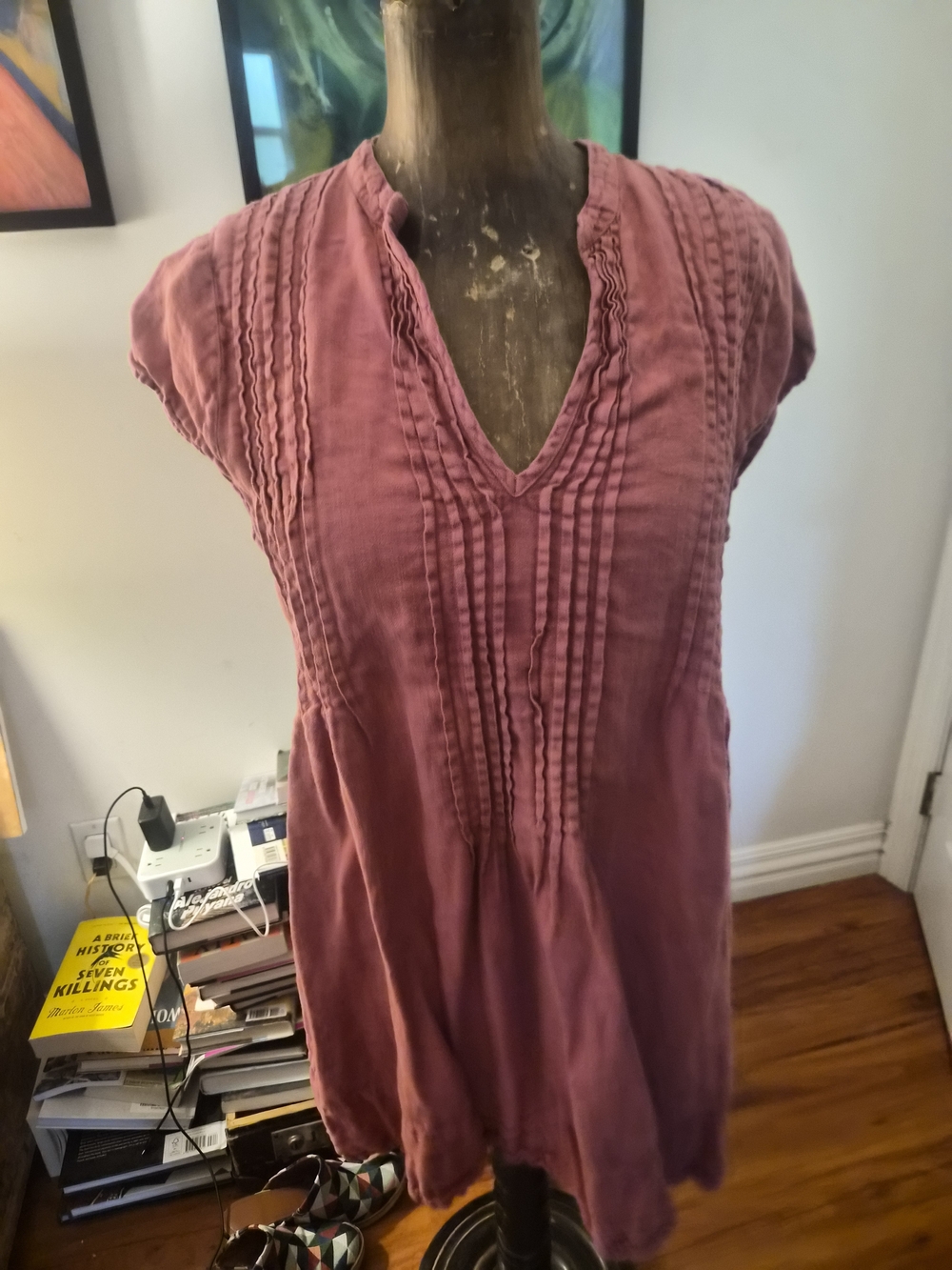 Free People Dusty Rose Pintuck V-Neck Tunic